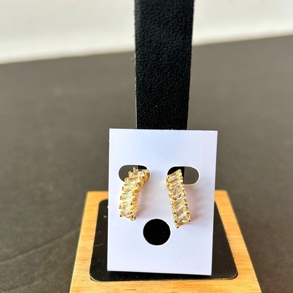 Jewelry - Gold Plated Huggies with Baguette Rhinestones